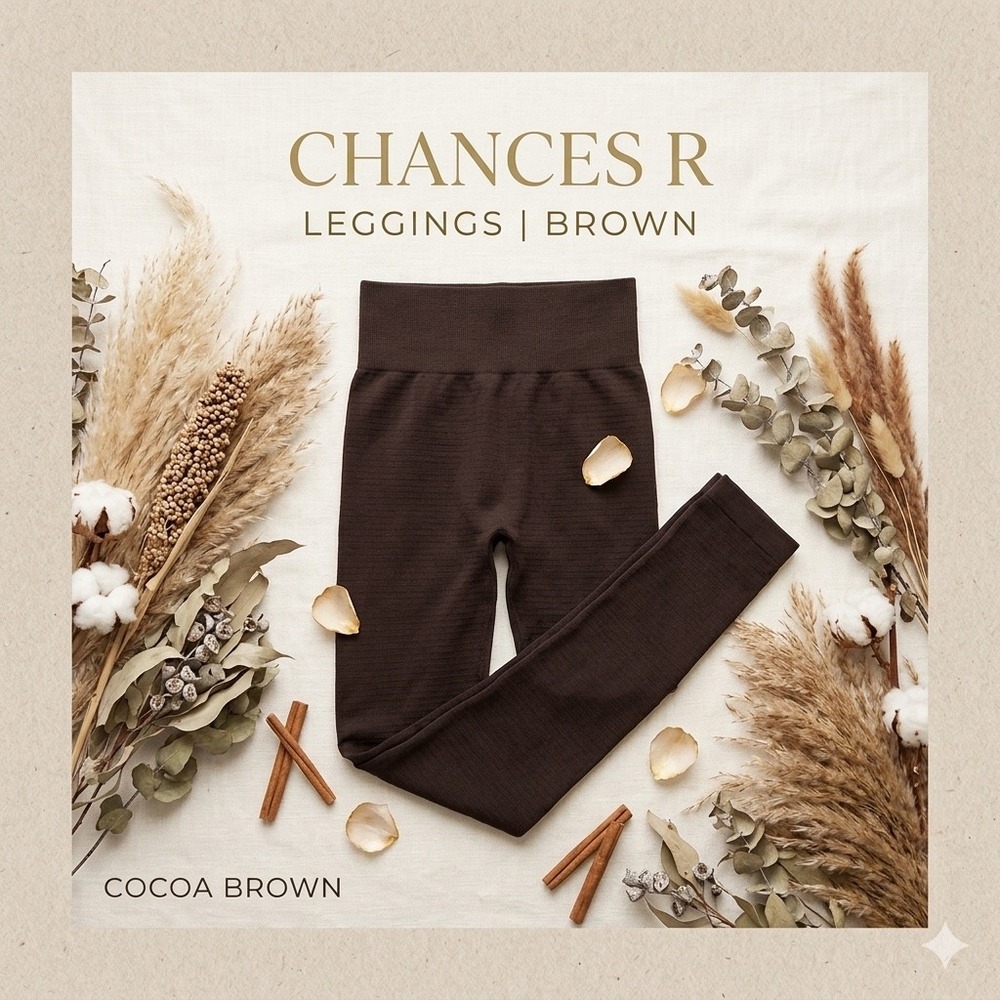 Chances R Women Cocoa Brown Seamless High‎ Waisted Ribbed L Waistband Leggings